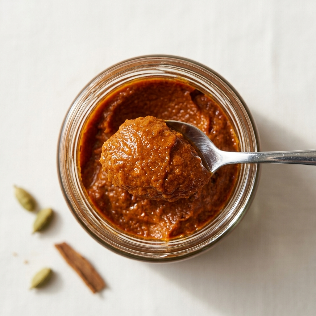 Open jar of The Paste Co Butter Chicken Paste showing the paste