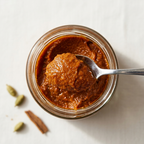 Open jar of The Paste Co Butter Chicken Paste showing the paste